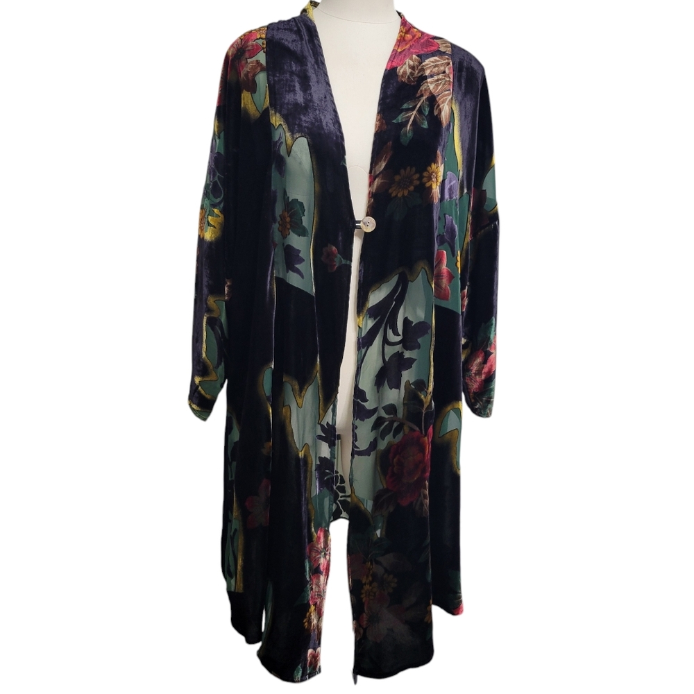 Aris A Floral Velvet Blouse Coat Size XL